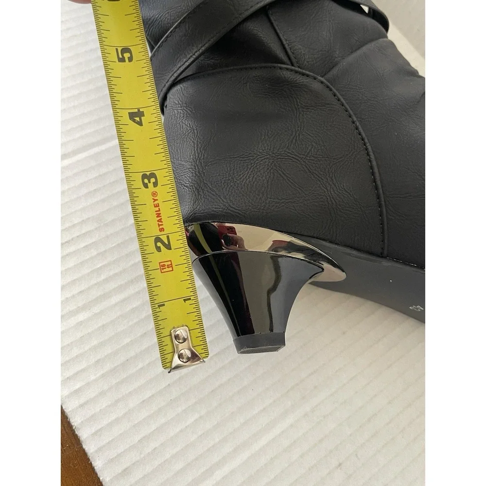 Stylish Black Slouch Mid Calf Double Buckle Boots EU 43 US 11 NWOB Kitten Heel